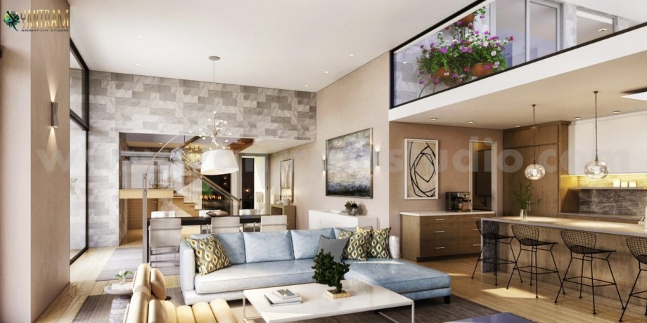 Modern Residential Living Area 3D Interior Modelli - 