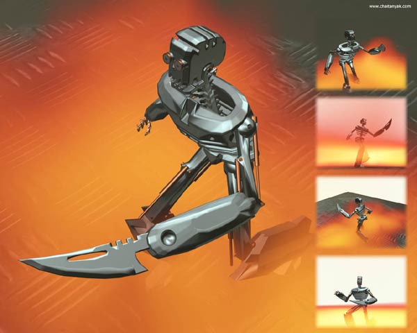 Skullbot Walks Through Fire - 