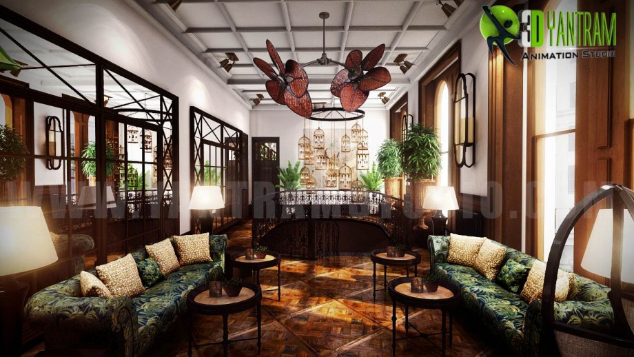 Residential Interior Living Room Design Rendering - 