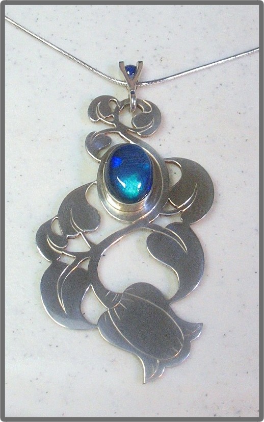 Blue Velvet Black Opal And Sapphire Pendant - 