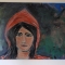 a woman with a red cup