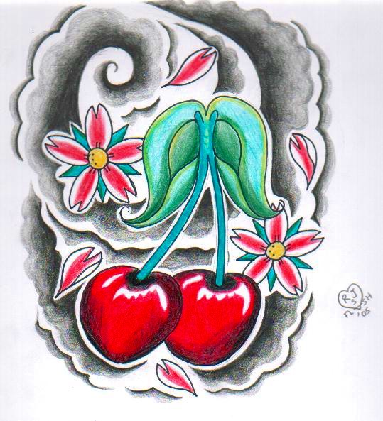 Japanese Cherrys And Blossom Tattoo Flash - 