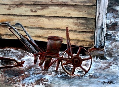 Old Farm Plow Oil Painting - 