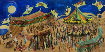 Flying Carpets   20 X 40  Watercolor - 