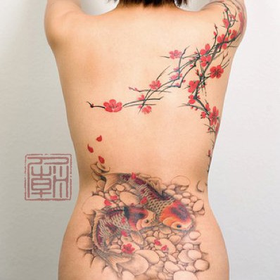 Freehand Cherry Blossoms & Koi - 