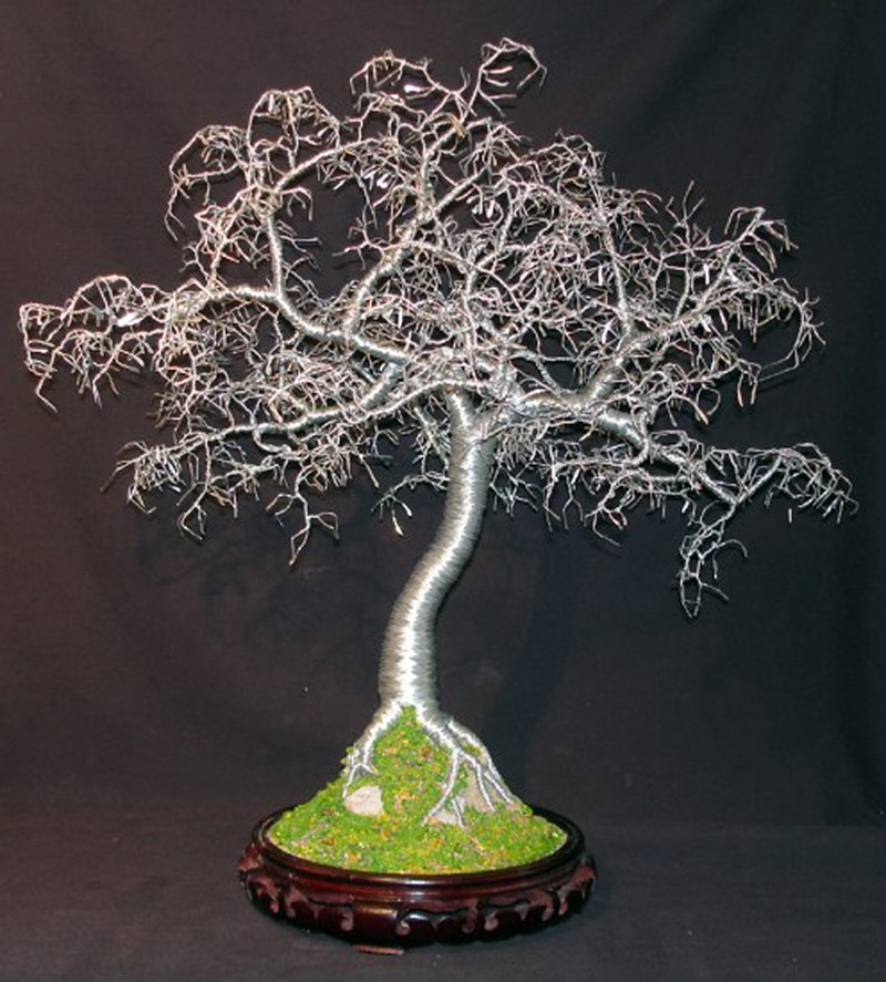 Hammered Leaves Bonsai, Wire Tree Sculpture - 