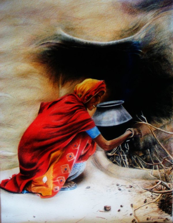 Indian Village Woman Cooking - 