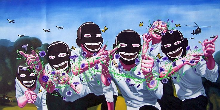 Black Face Yue Minjun With Vines - 
