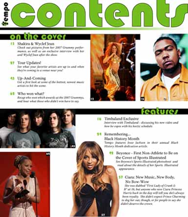 Magazine Contents Page - 