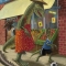 Dinosaur mum shopping with son kicking ball