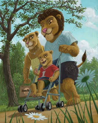 Lion Family Enjoying Day In Park - 