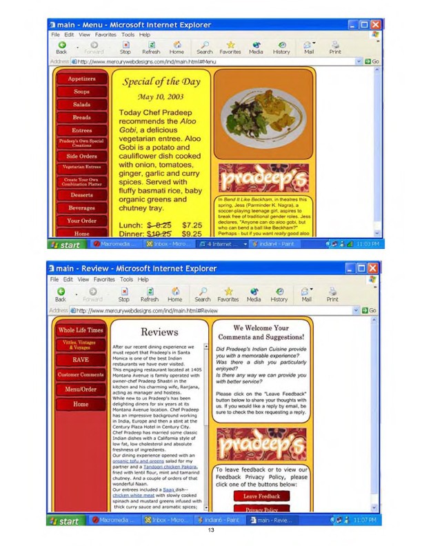 Screenshots From Restaurant Site (Flash) - 